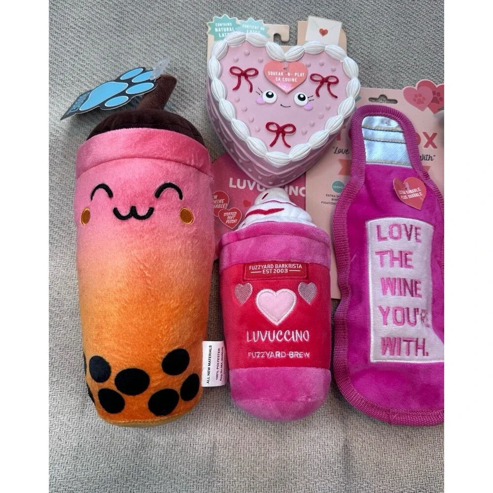 Dog Toy Bundle Lot Set of 5 All NWT Pink Girlie Cake Wine Boba